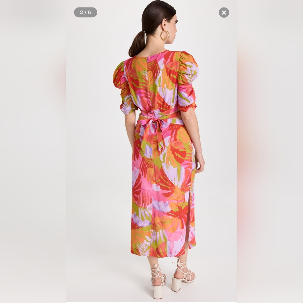 Farm Rio Colorful Leaves Midi Dress - Picture 2 of 14